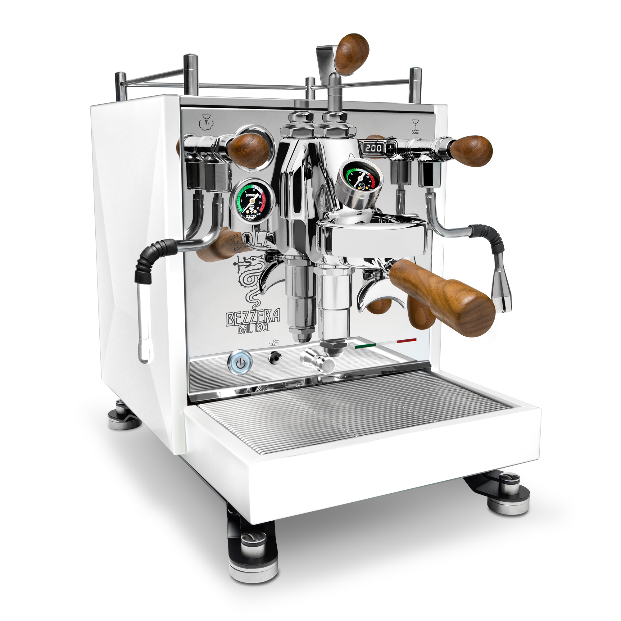 Bezzera Sole Espresso Machine – Matte White / Walnut / Flow Control