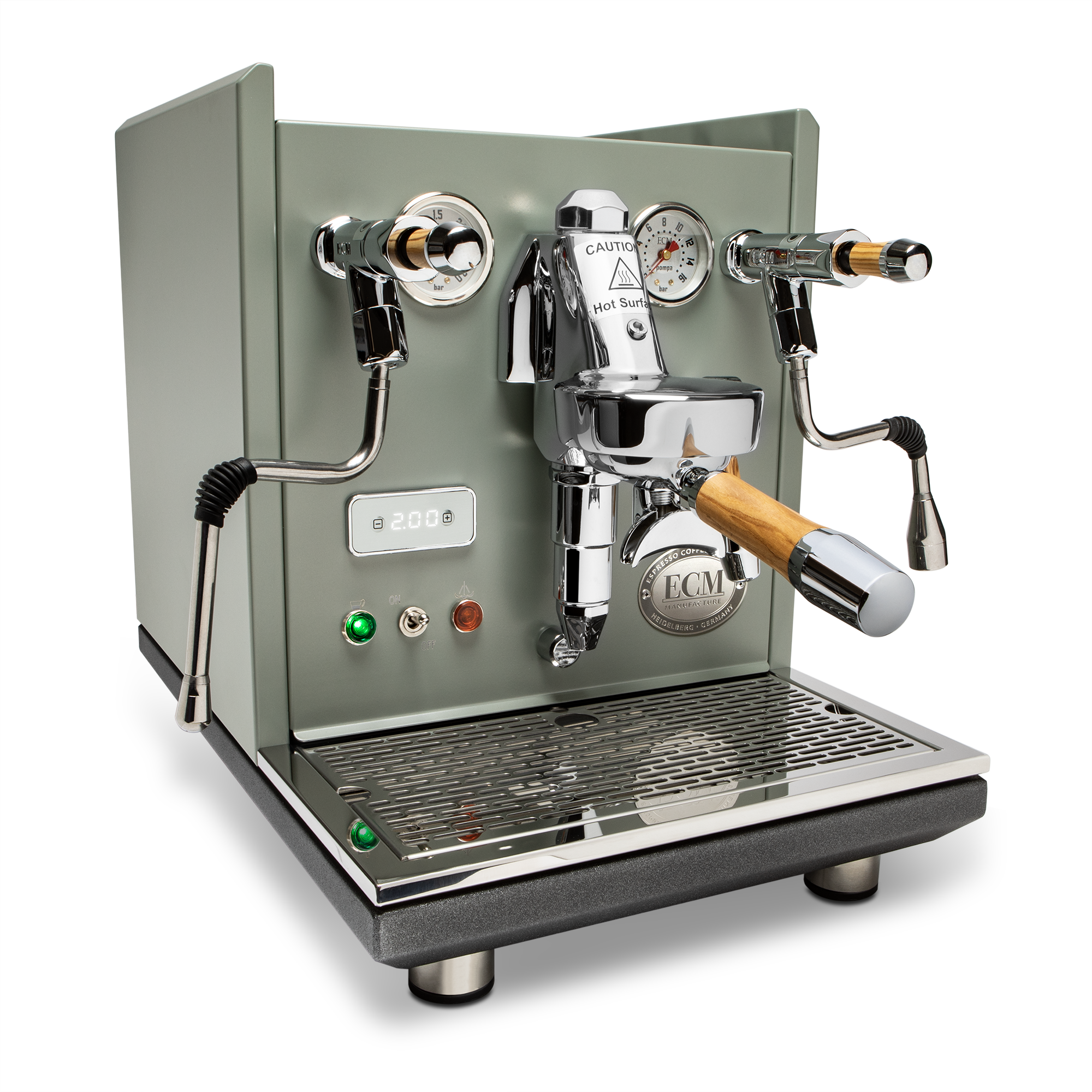 Refurbished ECM Synchronika Espresso Machine - Limited Edition Color Line – Cement Grey with Olive Wood / No Flow Control