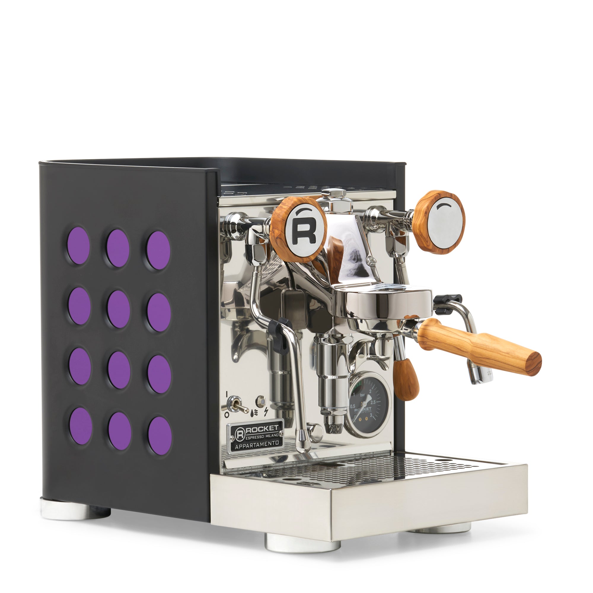 Rocket Espresso Appartamento TCA Espresso Machine - Black with Black Stripe – Amethyst / Olive Wood / No Flow Control