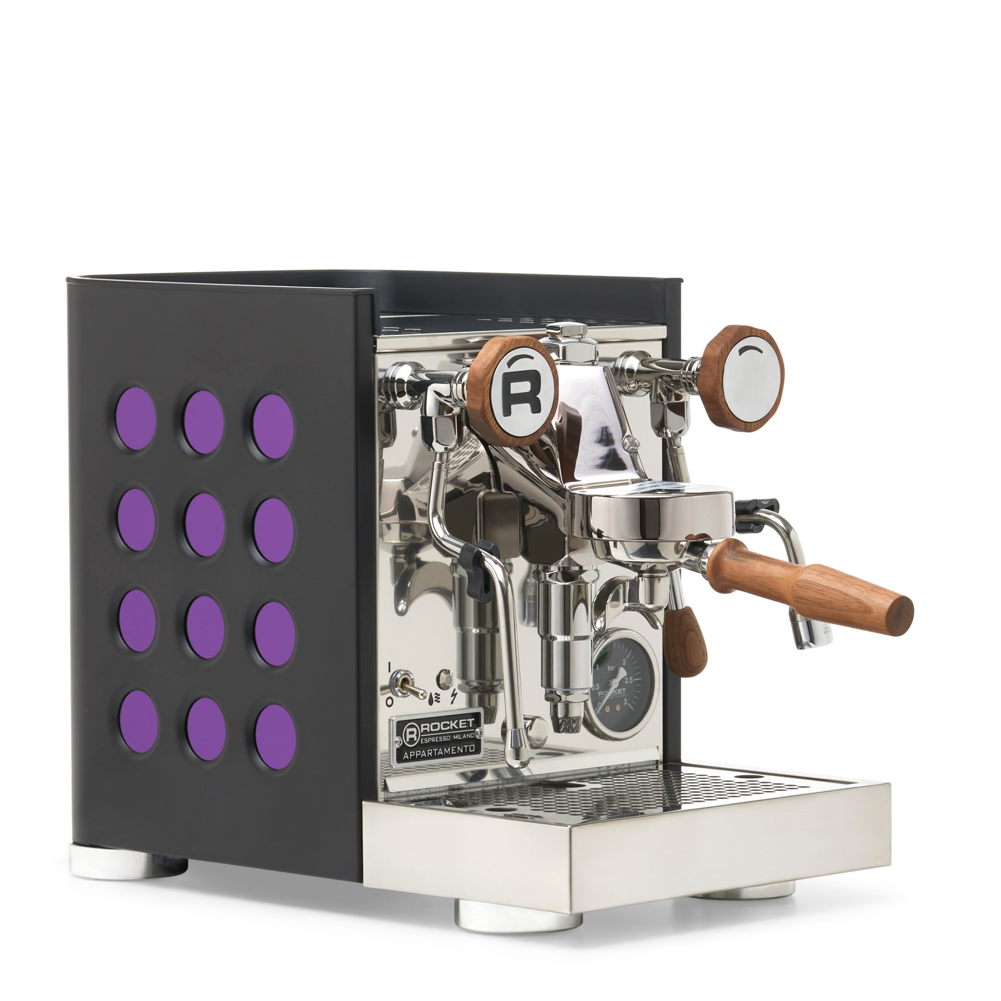 Rocket Espresso Appartamento TCA Espresso Machine - Black with Black Stripe – Amethyst / Walnut / No Flow Control