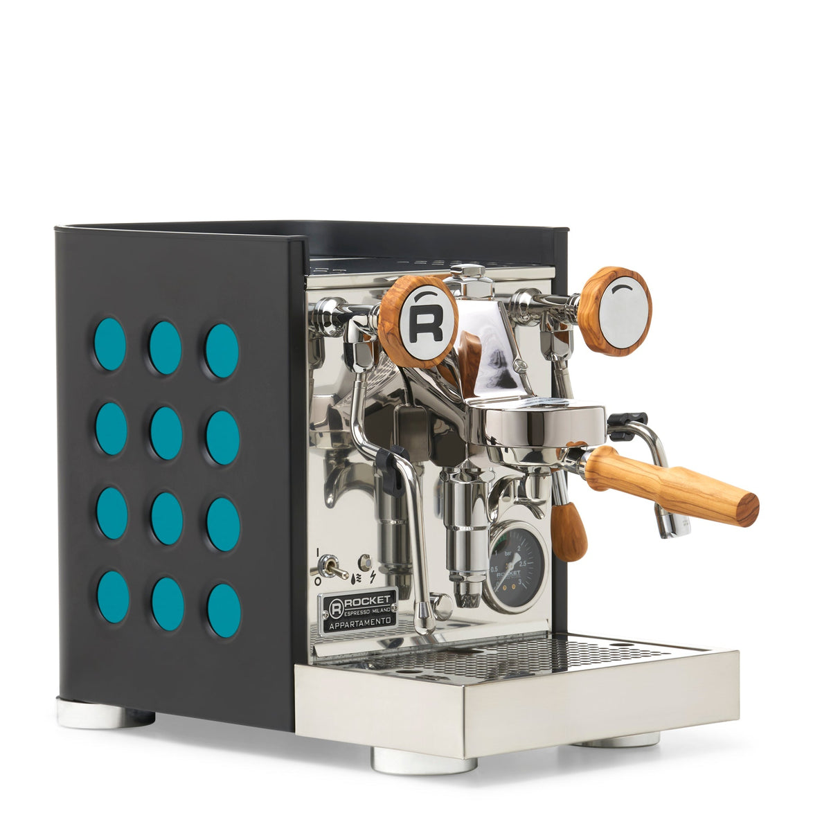 Rocket Espresso Appartamento TCA Espresso Machine - Black with Black Stripe – Amazonite / Olive Wood / No Flow Control