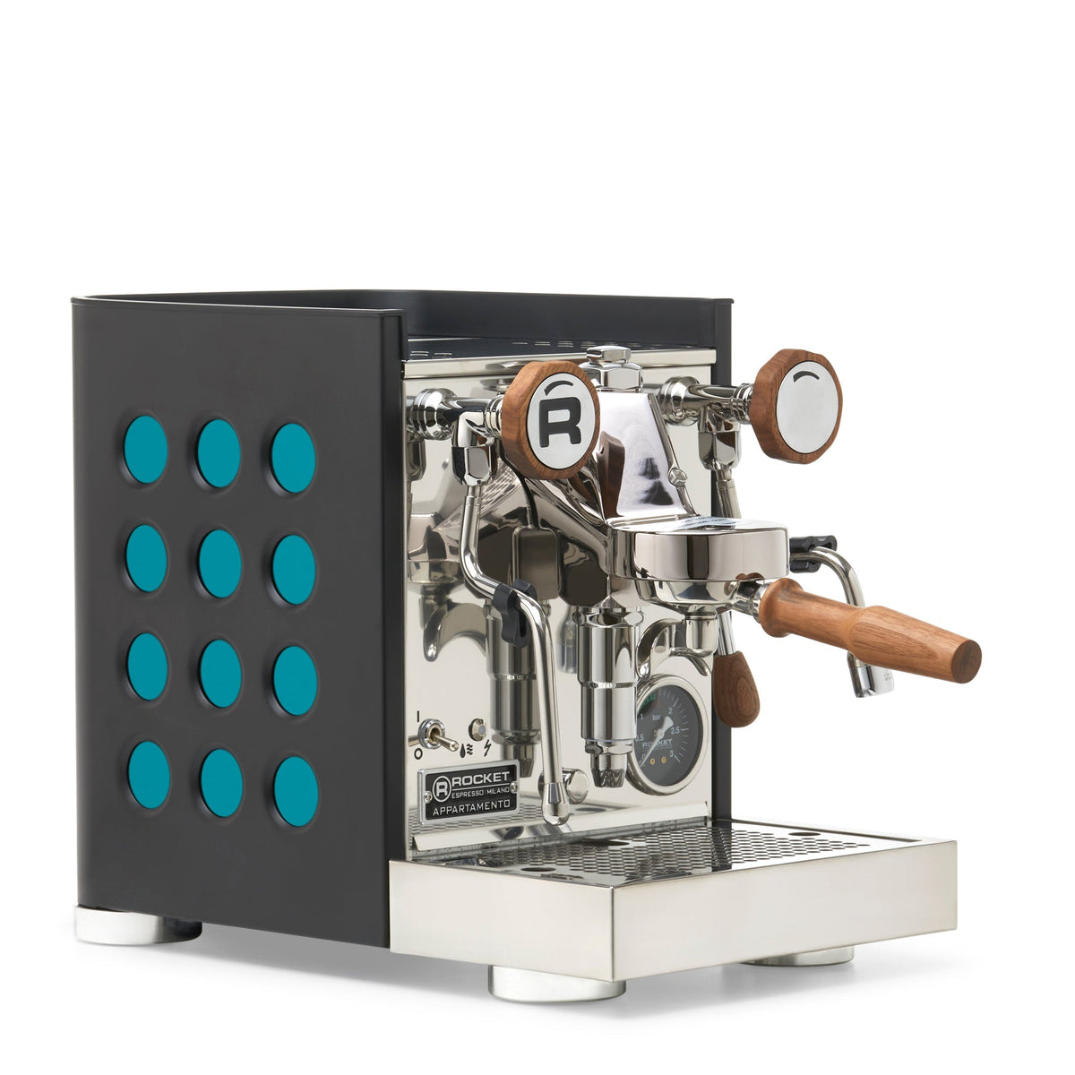 Rocket Espresso Appartamento TCA Espresso Machine - Black with Black Stripe – Amazonite / Walnut / No Flow Control