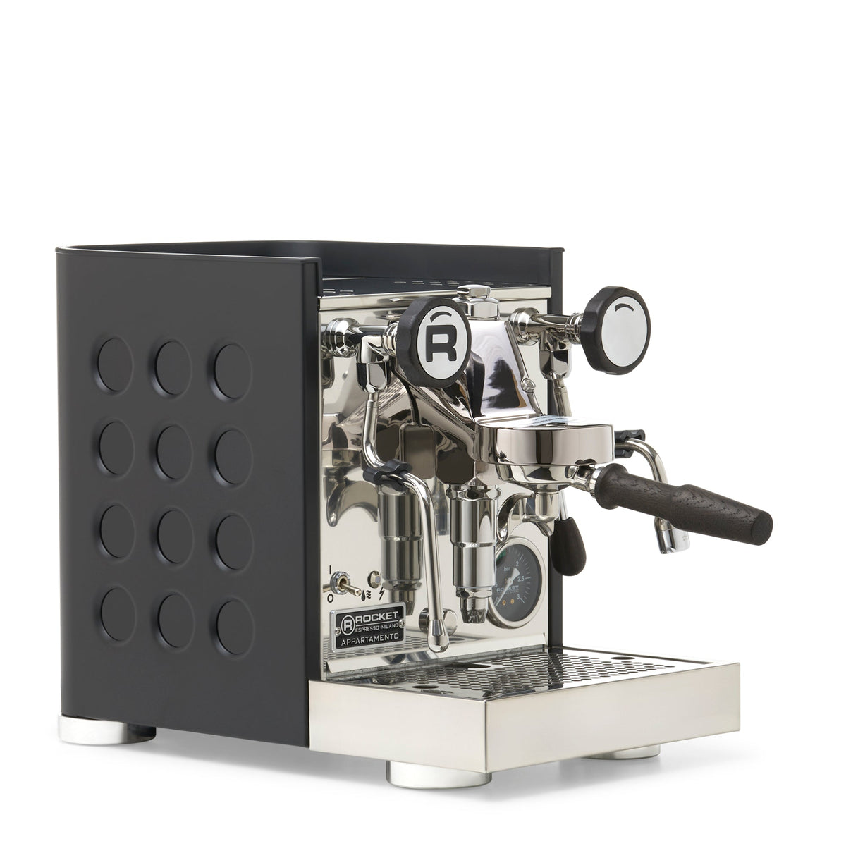 Rocket Espresso Appartamento TCA Espresso Machine - Black with Black Stripe – Black / Blackened Oak / No Flow Control