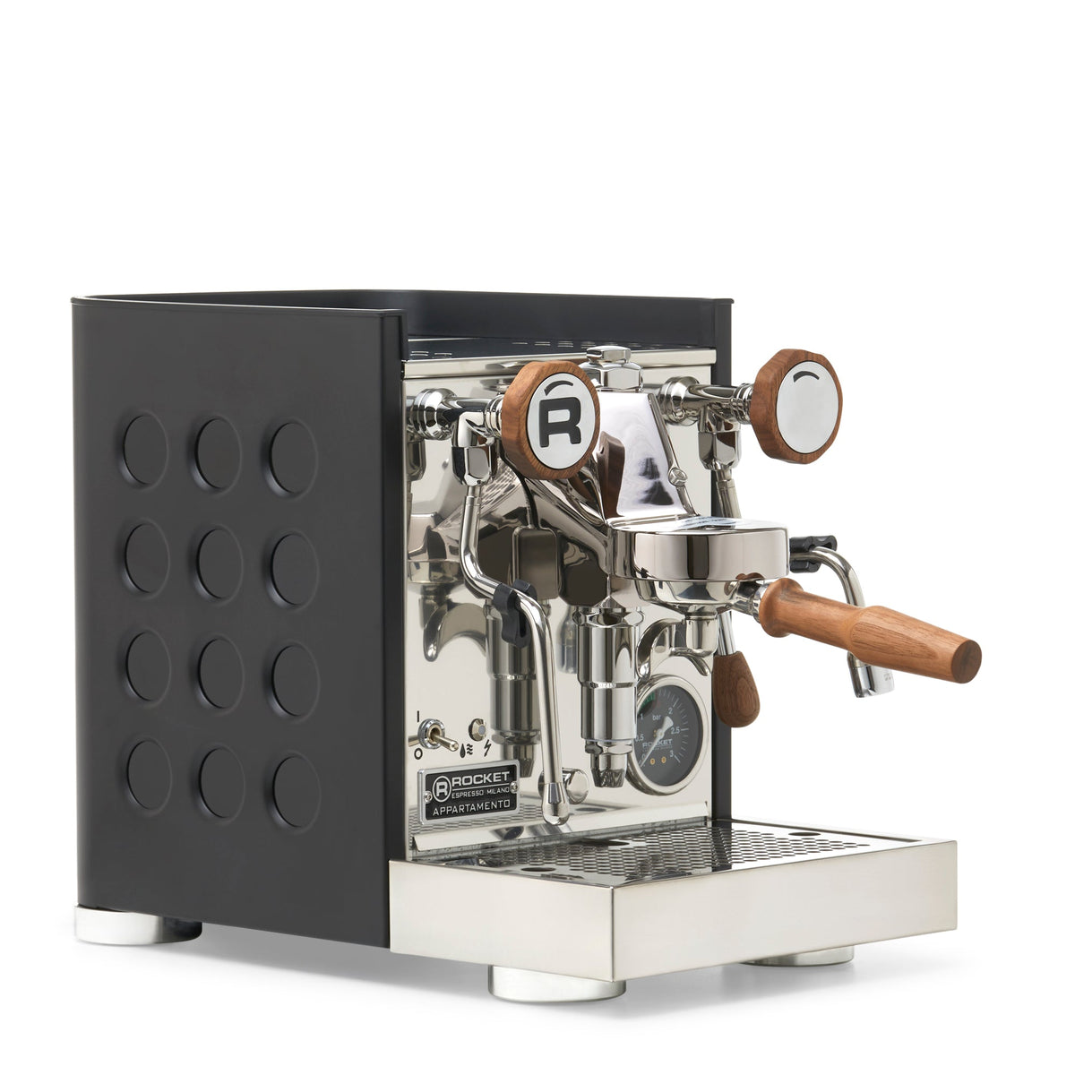 Rocket Espresso Appartamento TCA Espresso Machine - Black with Black Stripe – Black / Walnut / No Flow Control