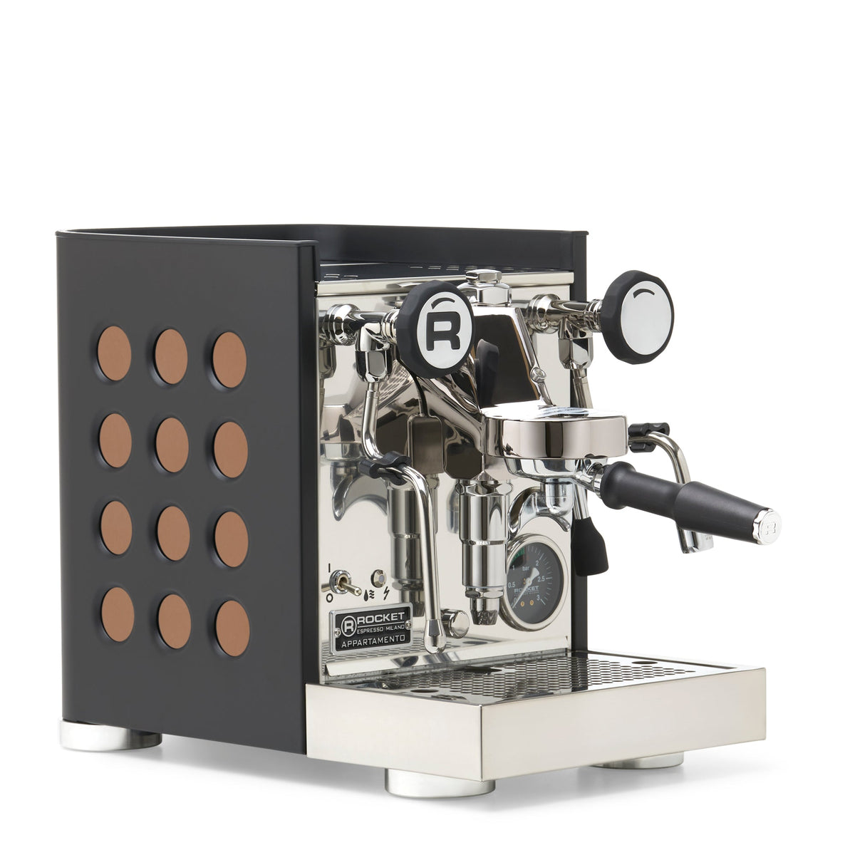 Rocket Espresso Appartamento TCA Espresso Machine - Black with Black Stripe – Copper / No Accents / No Flow Control