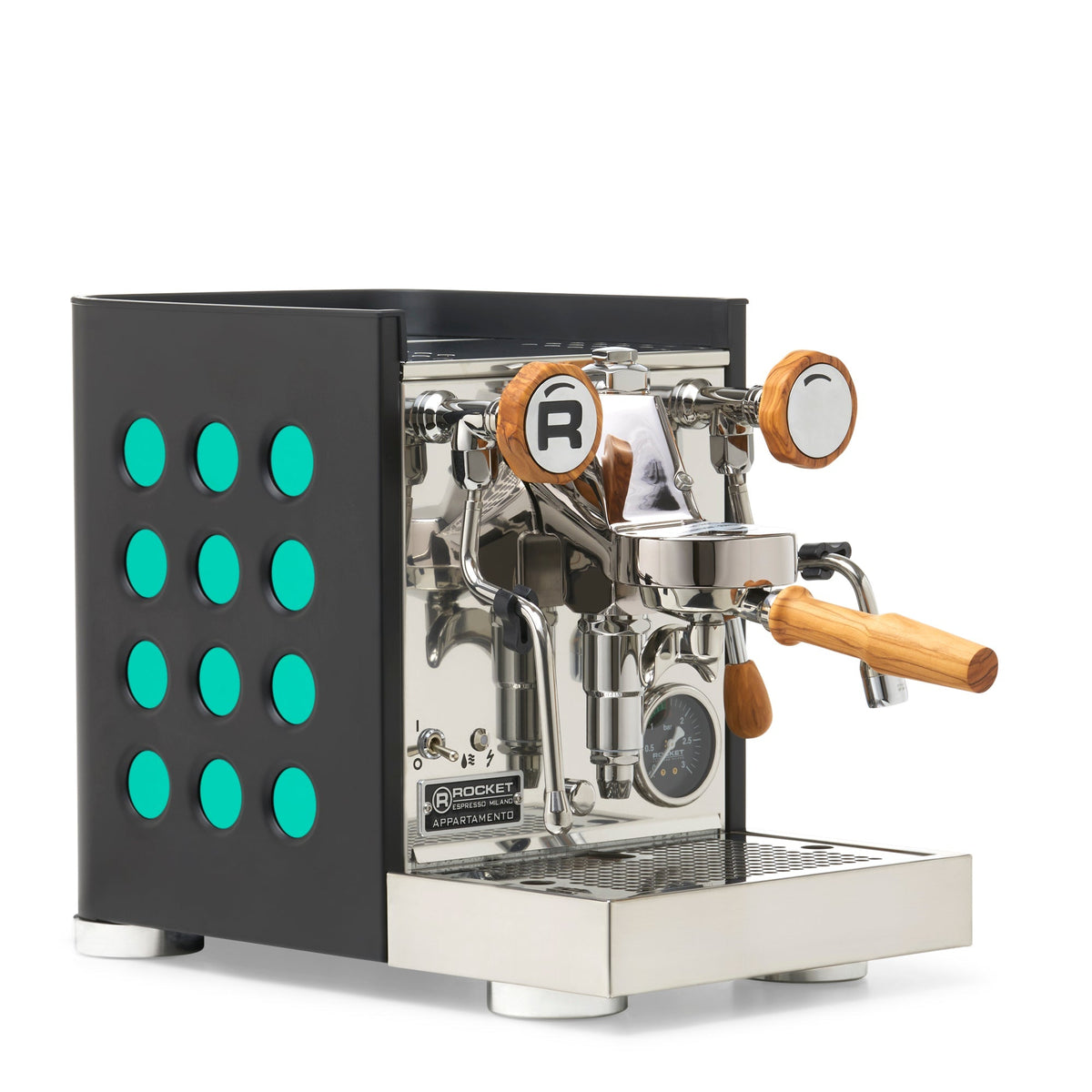 Rocket Espresso Appartamento TCA Espresso Machine - Black with Black Stripe – Emerald / Olive Wood / No Flow Control
