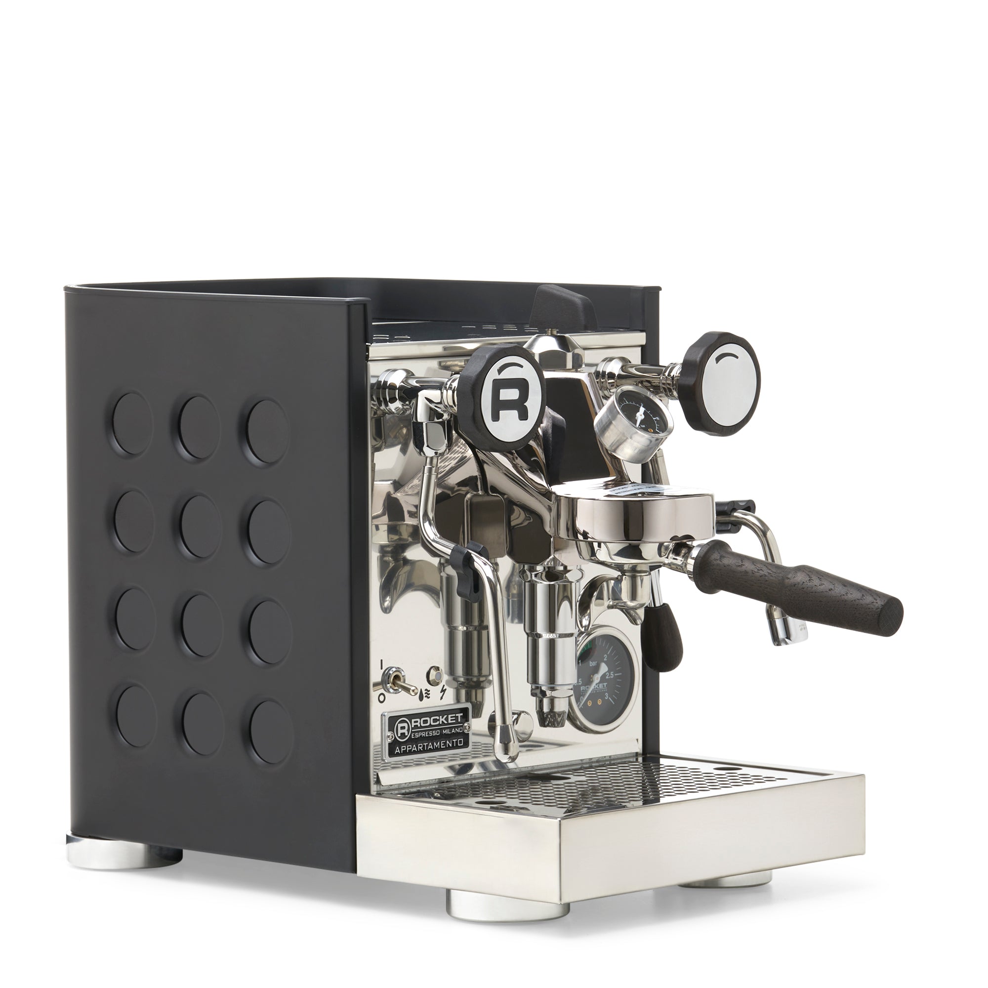 Rocket Espresso Appartamento TCA Espresso Machine - Black with Black Stripe – Black / Blackened Oak / Flow Paddle