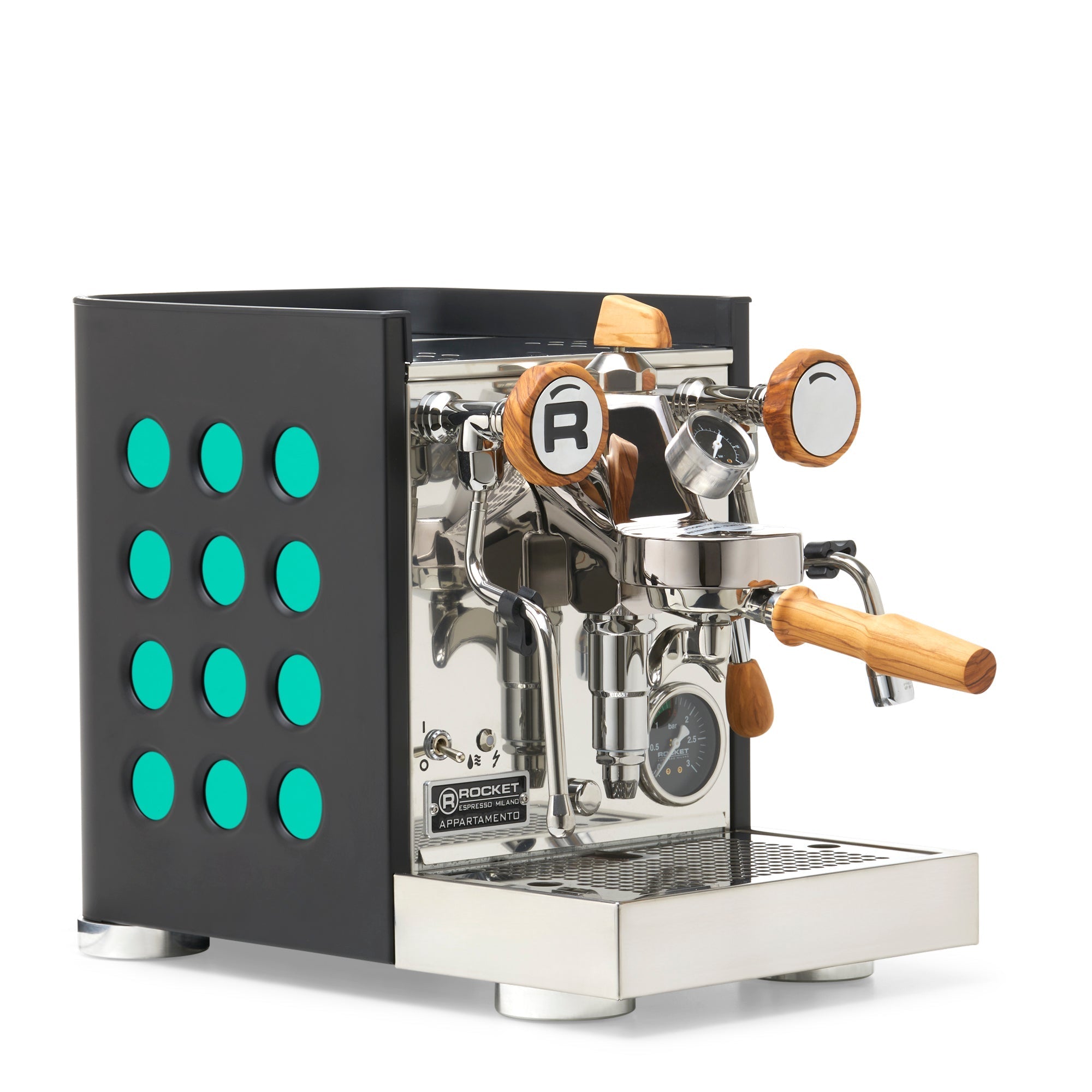 Rocket Espresso Appartamento TCA Espresso Machine - Black with Black Stripe – Emerald / Olive Wood / Flow Paddle