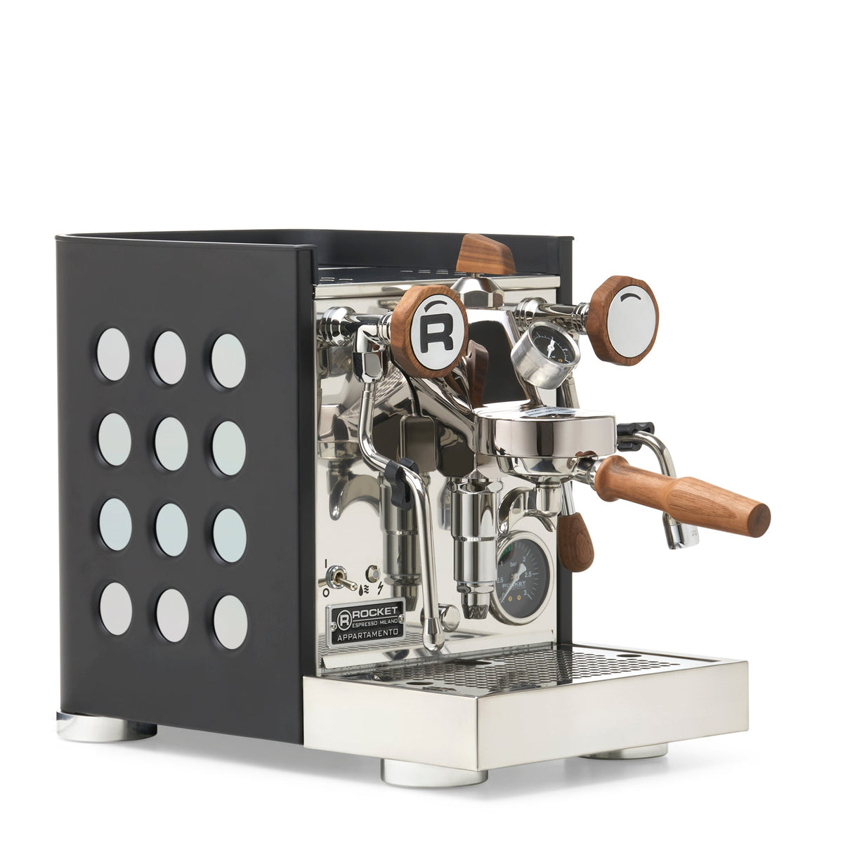 Rocket Espresso Appartamento TCA Espresso Machine - Black with Black Stripe – Iridescent / Walnut / Flow Paddle