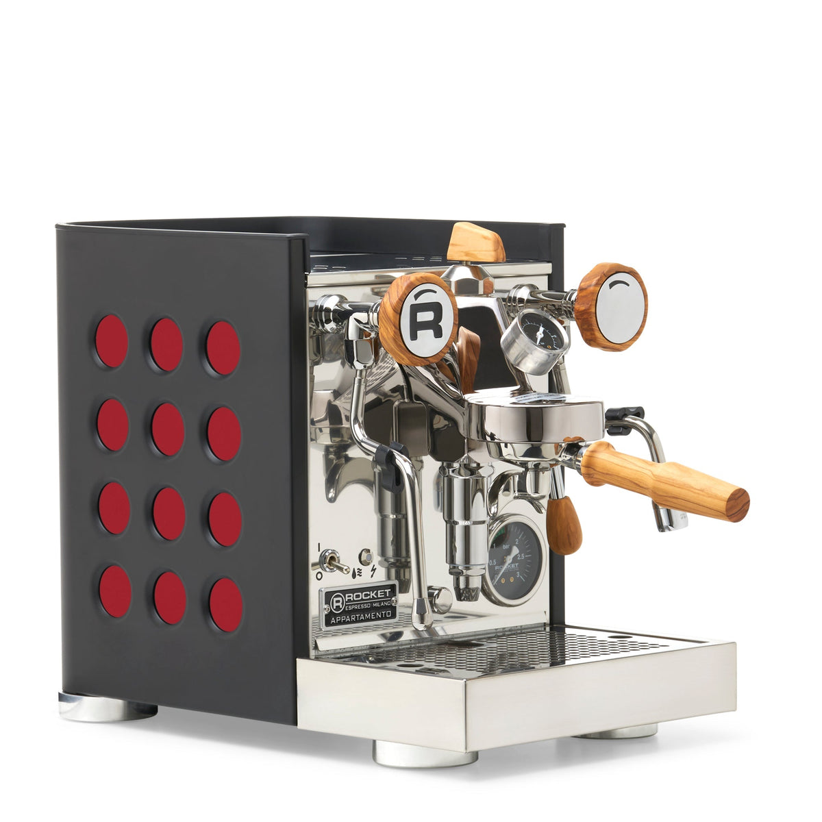 Rocket Espresso Appartamento TCA Espresso Machine - Black with Black Stripe – Ruby / Olive Wood / Flow Paddle