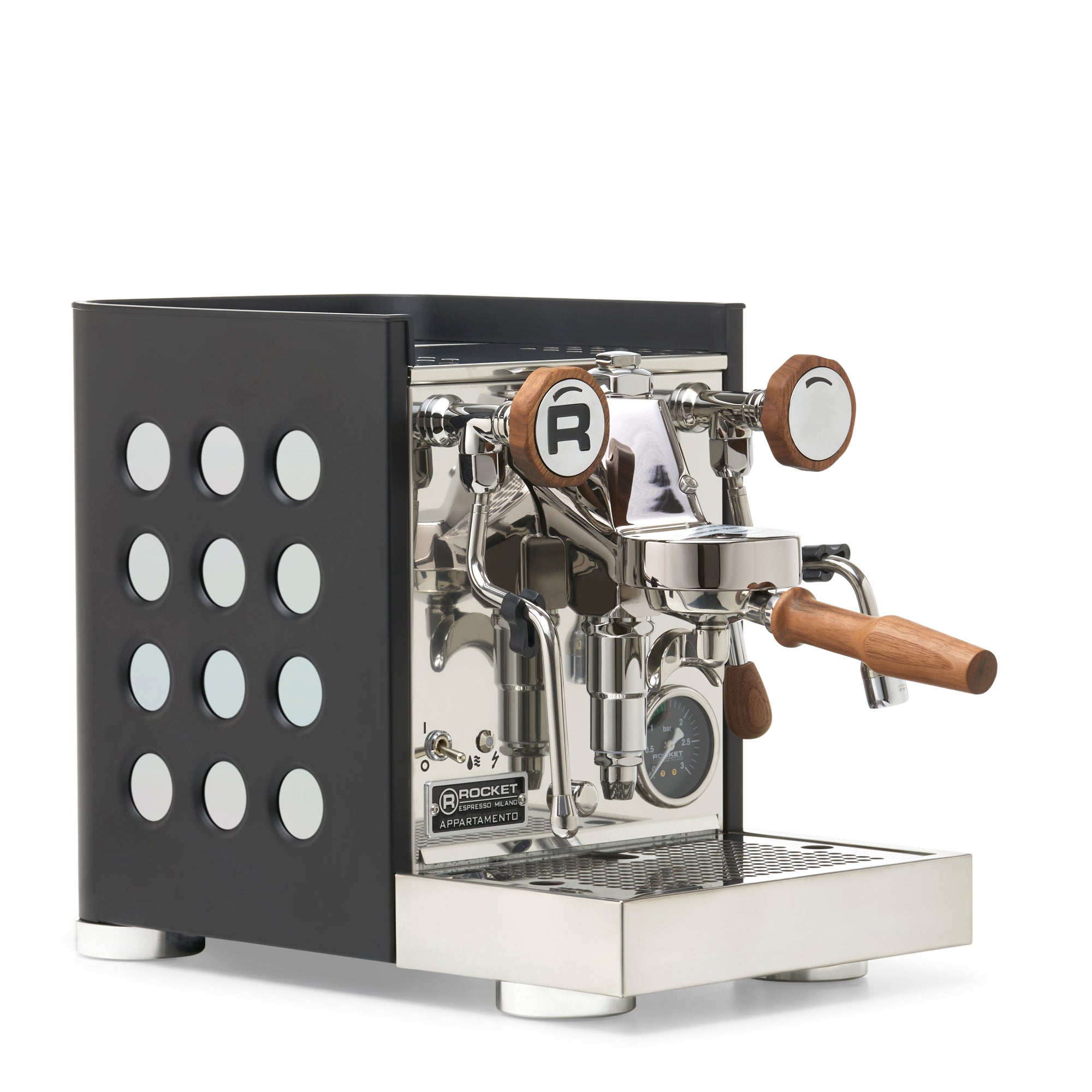 Rocket Espresso Appartamento TCA Espresso Machine - Black with Black Stripe – Iridescent / Walnut / No Flow Control