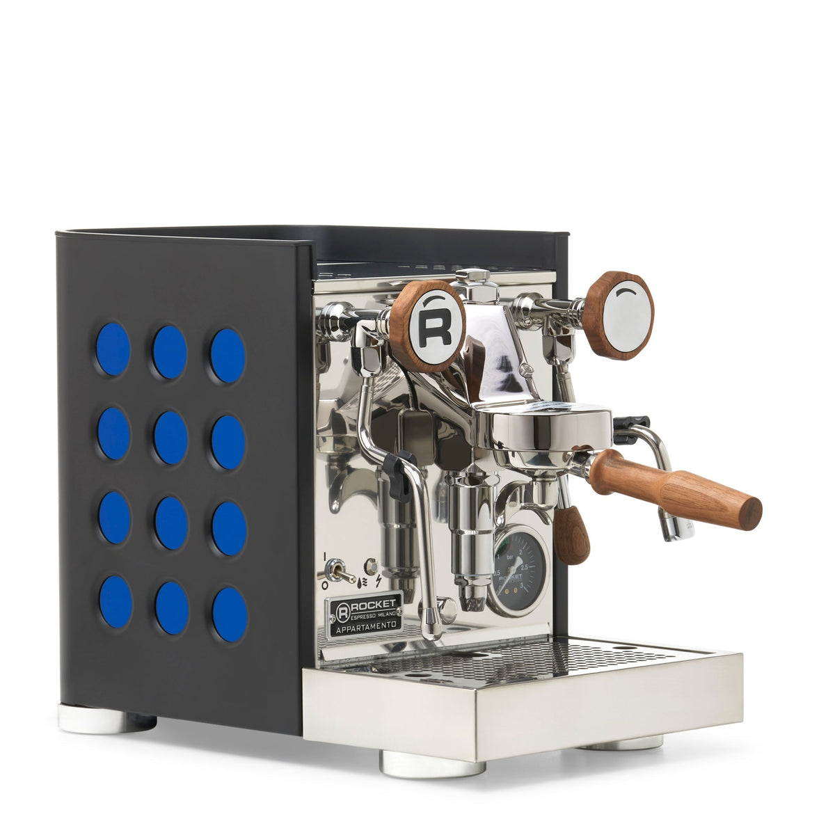 Rocket Espresso Appartamento TCA Espresso Machine - Black with Black Stripe – Sapphire / Walnut / No Flow Control