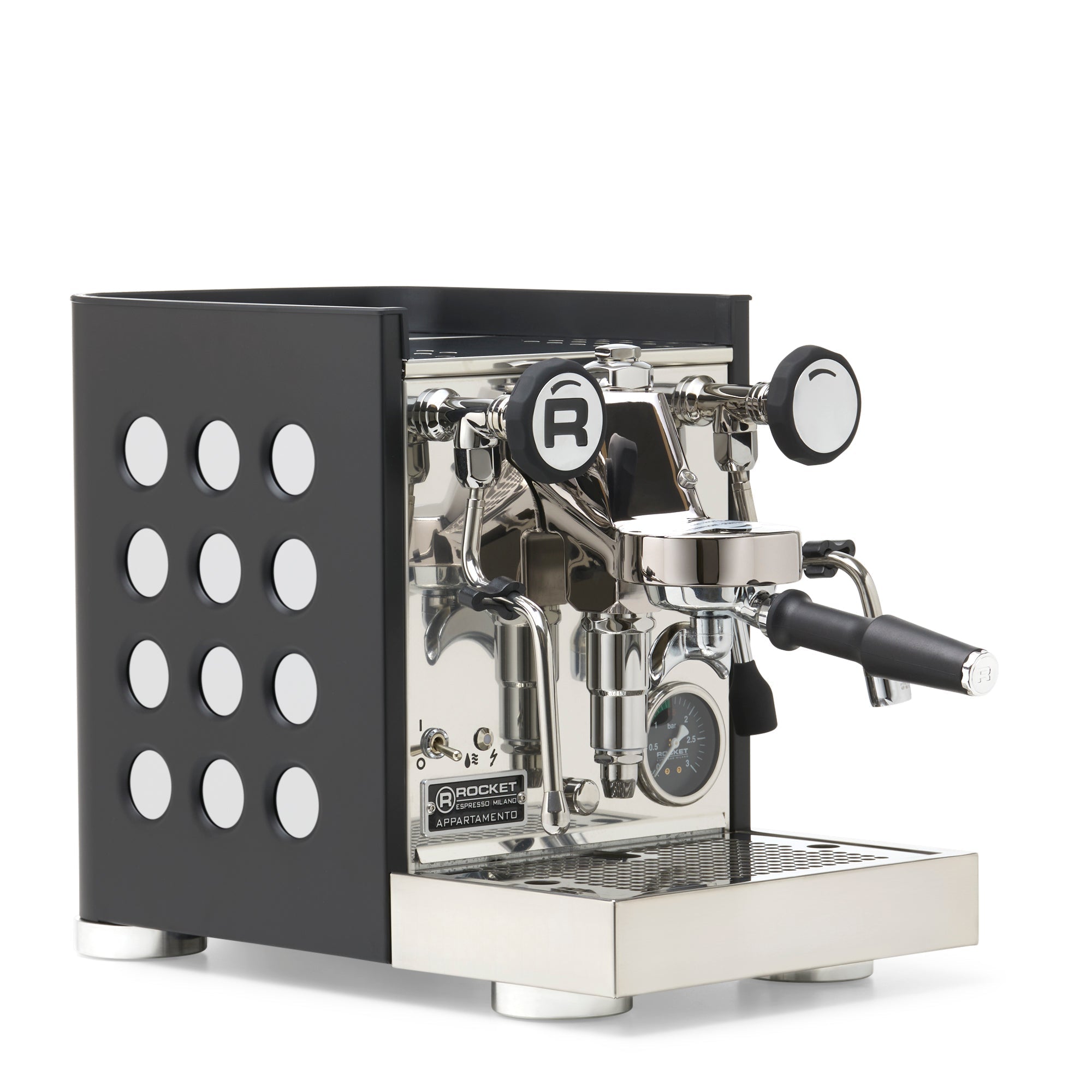 Rocket Espresso Appartamento TCA Espresso Machine - Black with Black Stripe – White / No Accents / No Flow Control