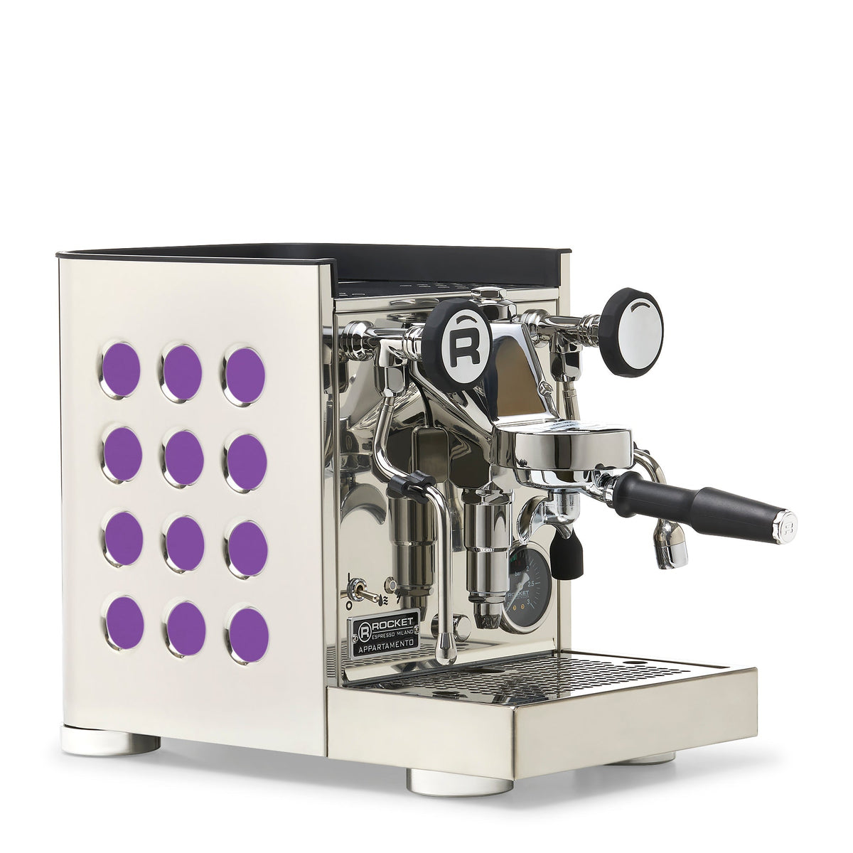 Rocket Espresso Appartamento TCA Espresso Machine - Stainless Steel with White Stripe – Amethyst / No Accents / No Flow Control