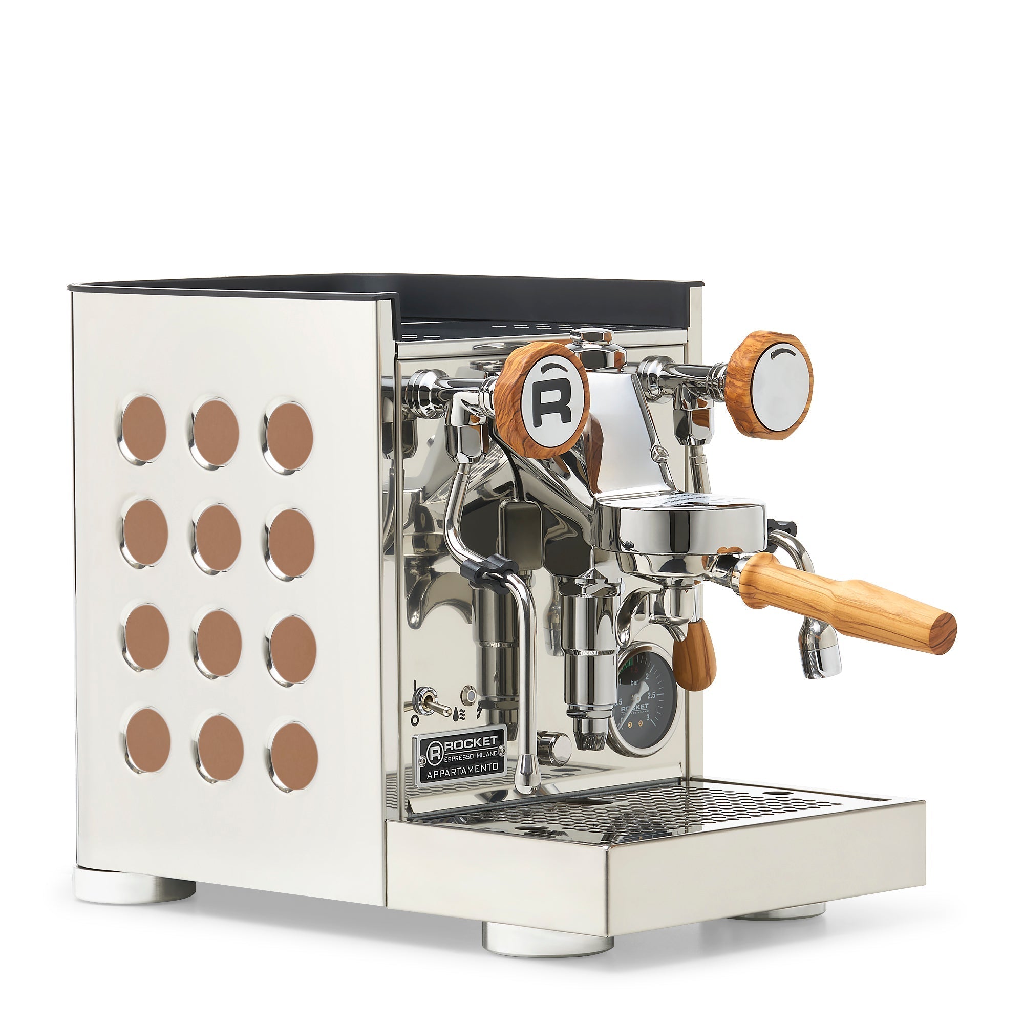 Rocket Espresso Appartamento TCA Espresso Machine - Copper – Stainless Steel / Olive Wood / No Flow Control
