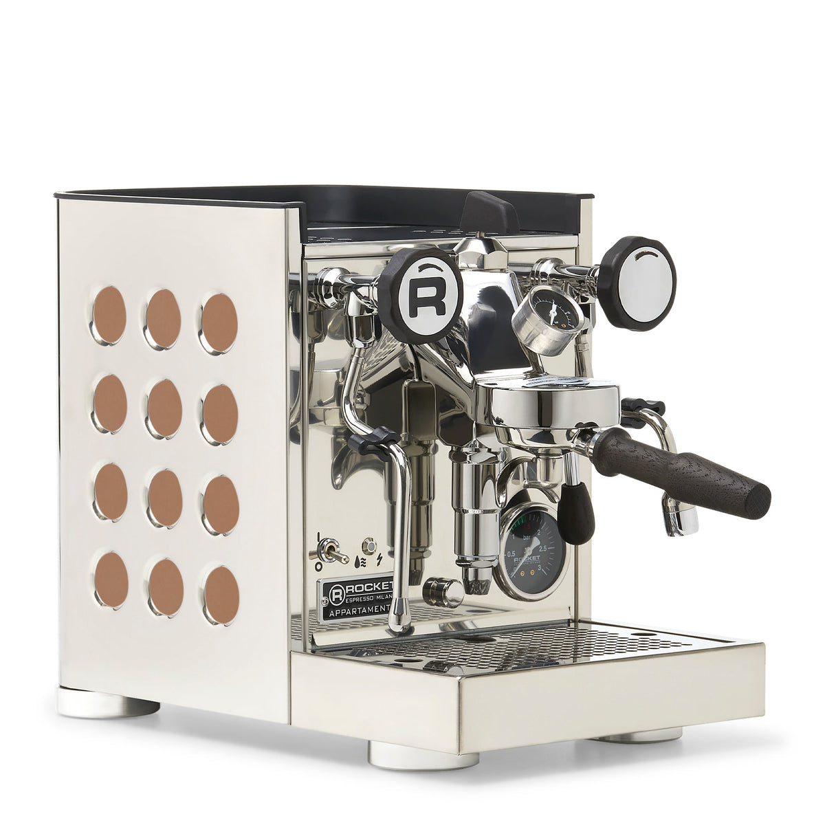 Rocket Espresso Appartamento TCA Espresso Machine - Copper – Stainless Steel / Blackened Oak / Flow Paddle