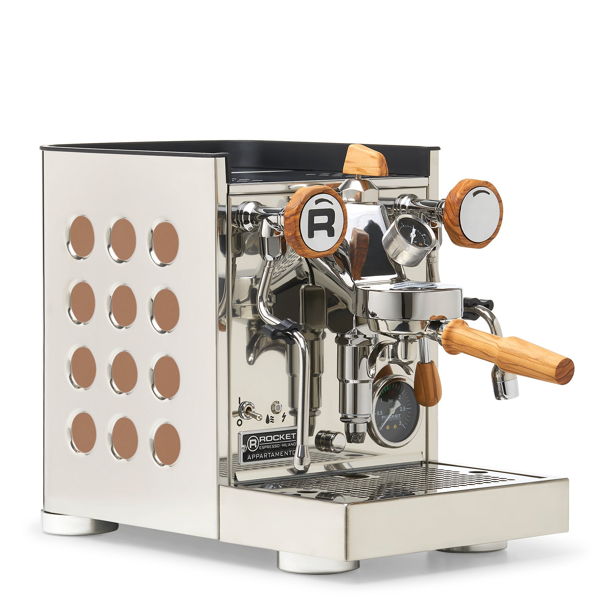 Rocket Espresso Appartamento TCA Espresso Machine - Copper – Stainless Steel / Olive Wood / Flow Paddle