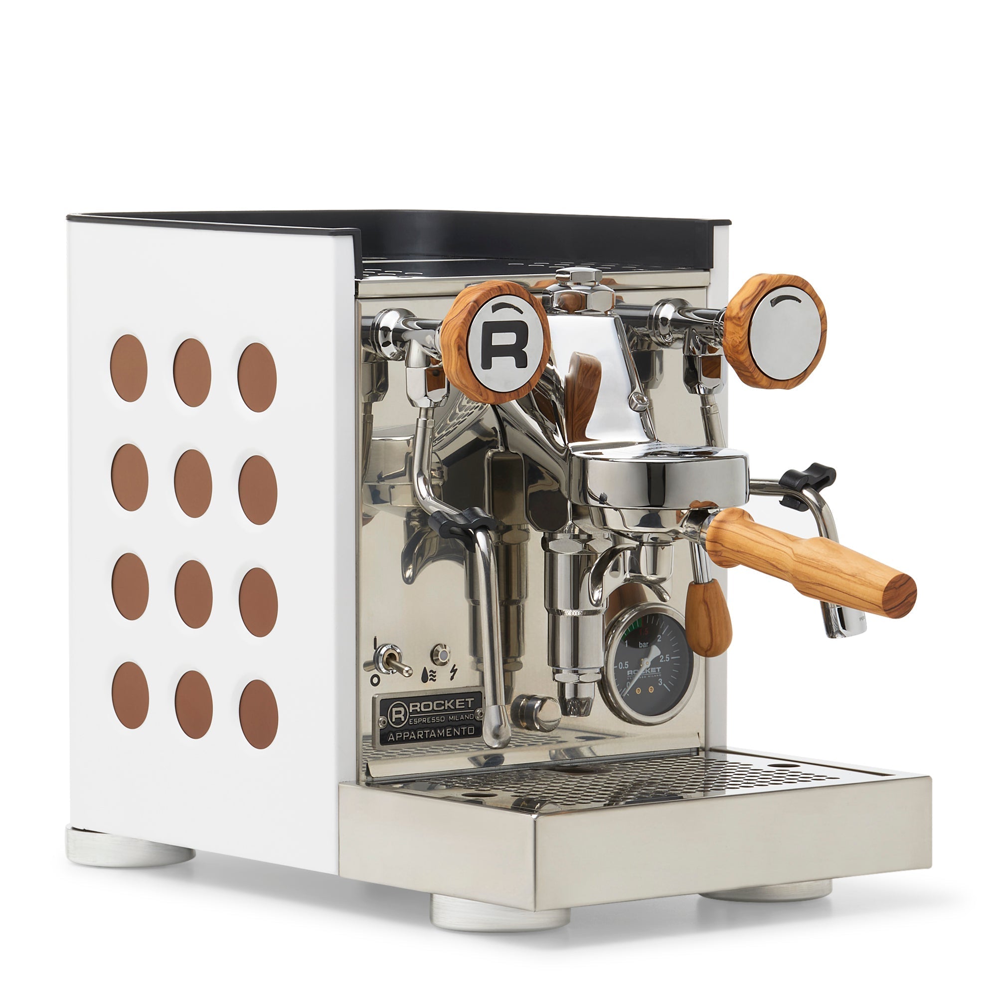 Rocket Espresso Appartamento TCA Espresso Machine - Copper – White / Olive Wood / No Flow Control