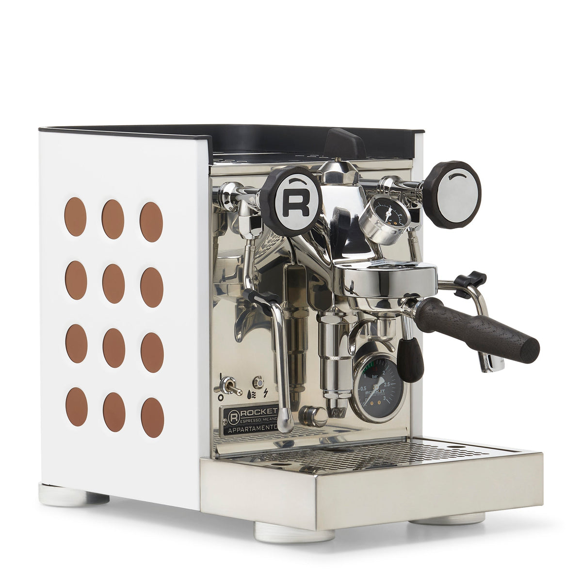 Rocket Espresso Appartamento TCA Espresso Machine - Copper – White / Blackened Oak / Flow Paddle