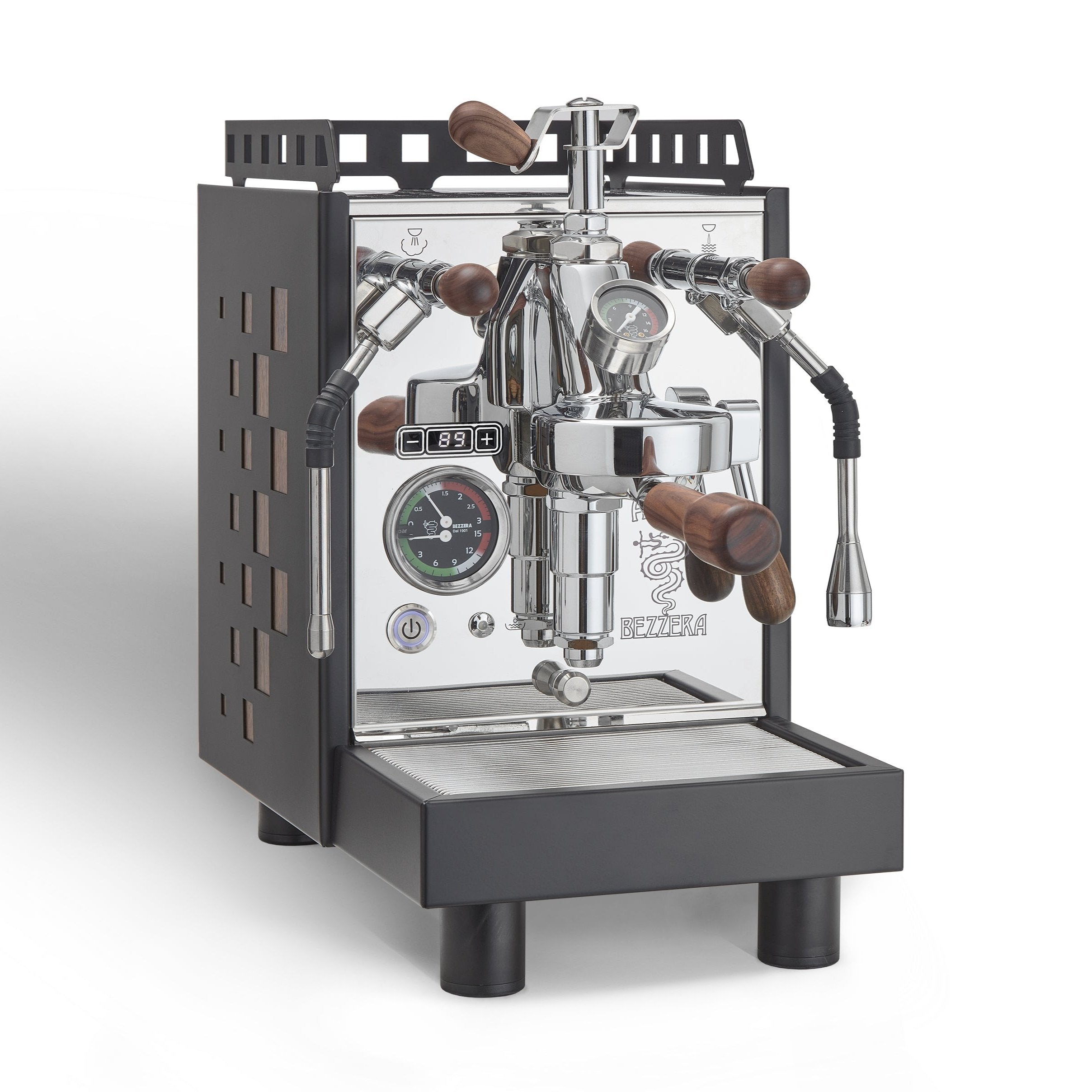 Bezzera Aria PID Espresso Machine with Flow Control - Open Box – Black / Square Cut-Outs / Rosewood