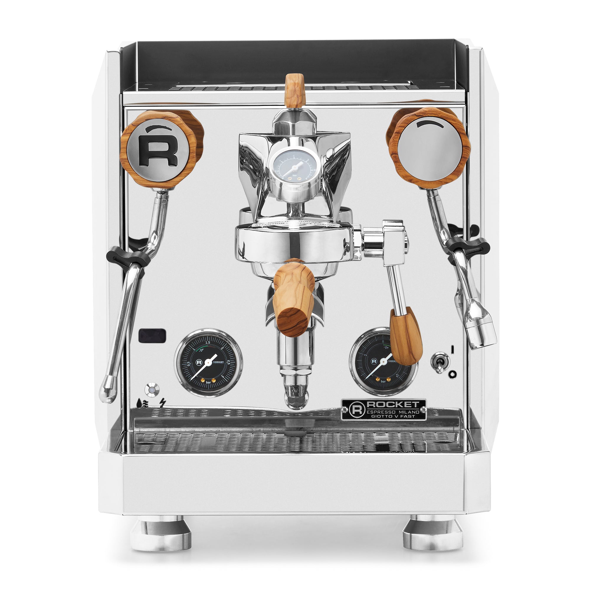 Rocket Espresso Giotto FAST V Espresso Machine – Stainless Steel / Olive Wood / Flow Paddle