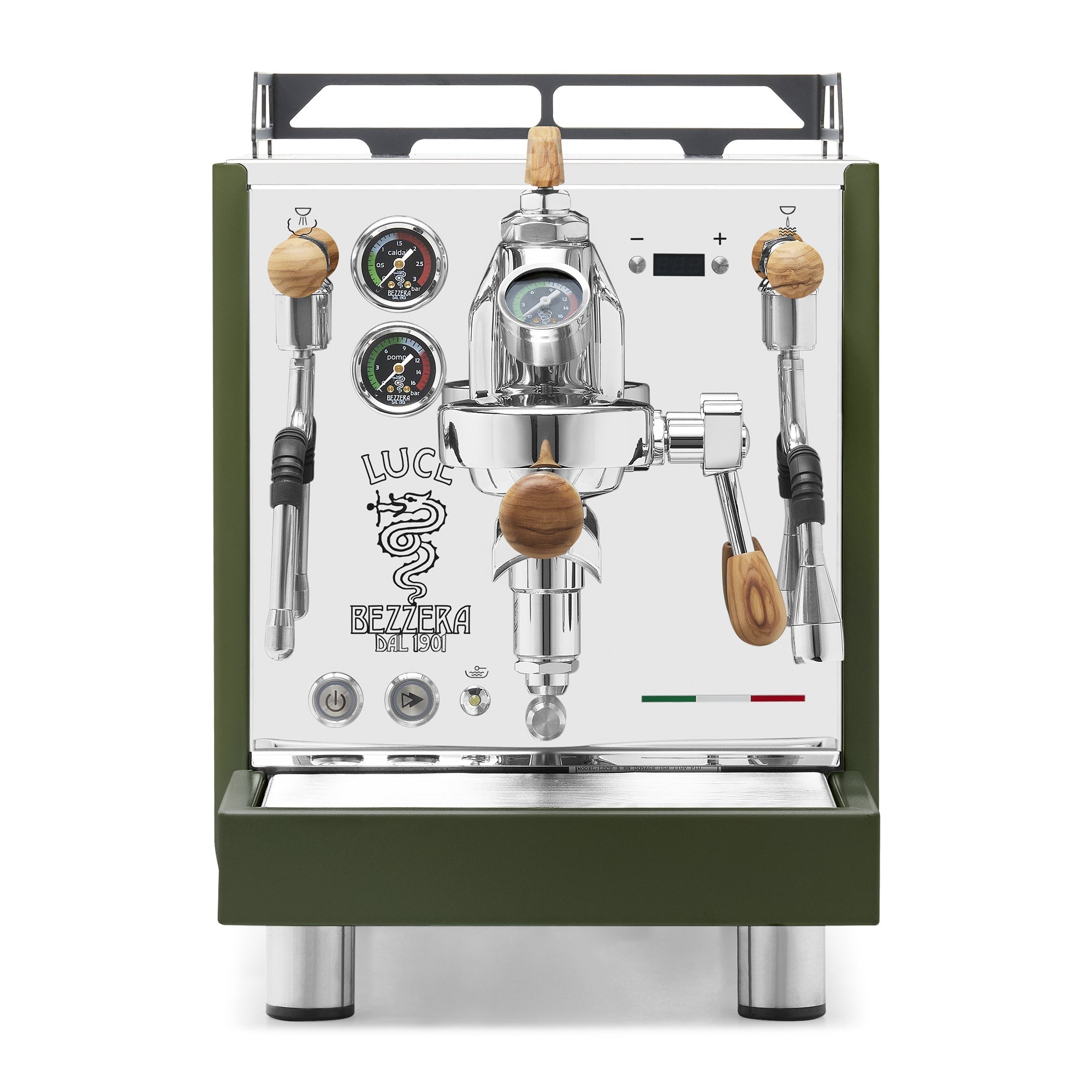 Bezzera LUCE S PID Fast Heating Espresso Machine – Green / Olive Wood / Flow Paddle