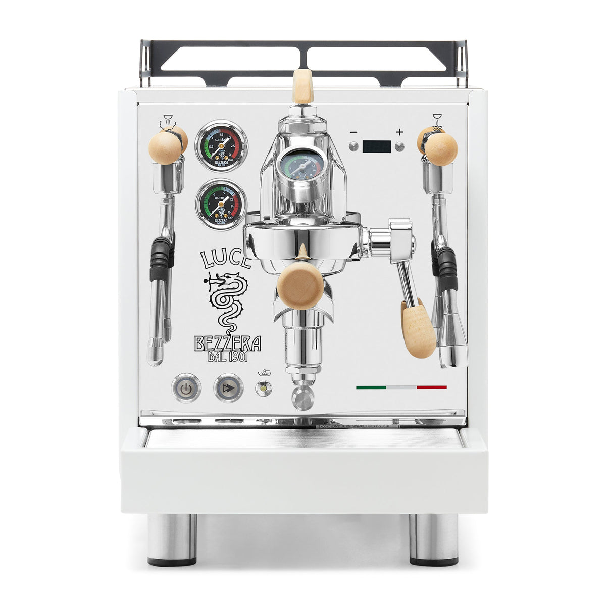 Bezzera LUCE S PID Fast Heating Espresso Machine – White / Tiger Maple / Flow Paddle