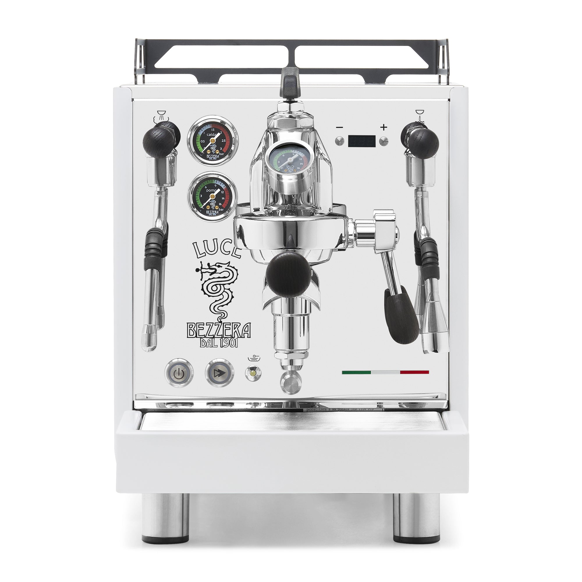 Bezzera LUCE S PID Fast Heating Espresso Machine – Polished Steel / Blackened Oak / Flow Paddle