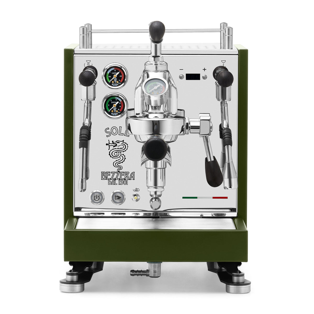 Bezzera SOLE Fast Heating Espresso Machine – Matte Green / Blackened Oak / Flow Control