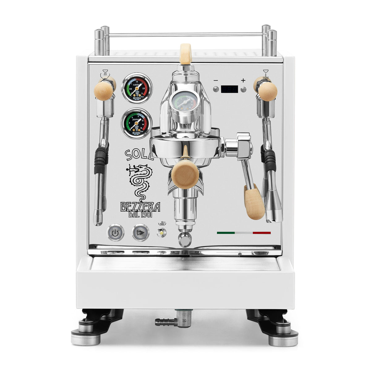 Bezzera SOLE Fast Heating Espresso Machine – Matte White / Tiger Maple / Flow Paddle