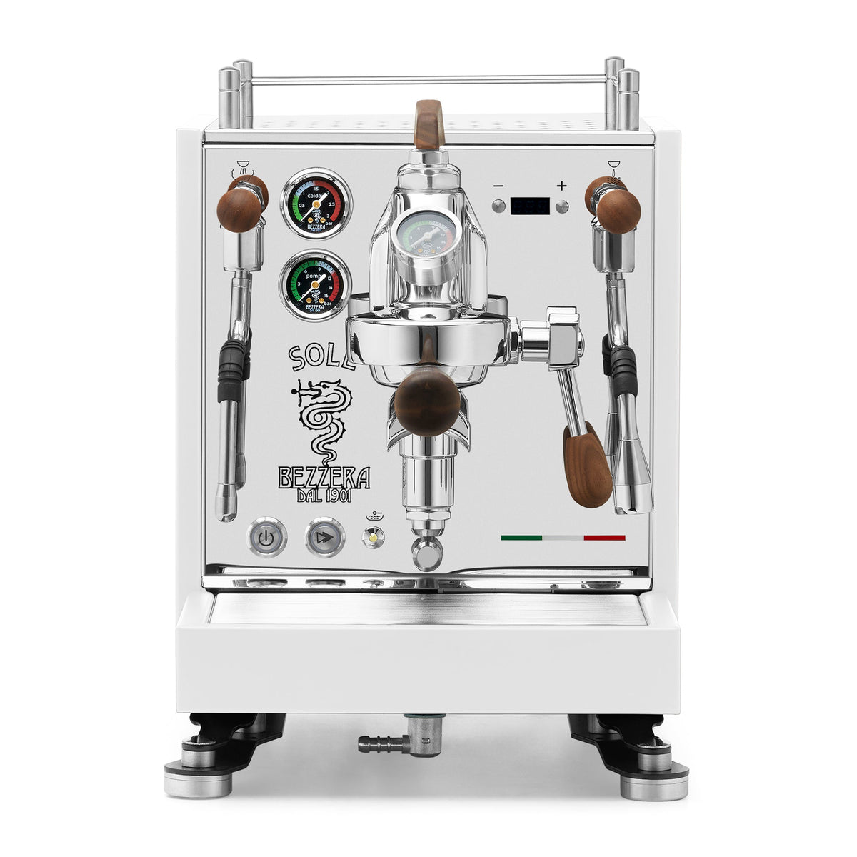 Bezzera SOLE Fast Heating Espresso Machine – Matte White / Walnut / Flow Paddle