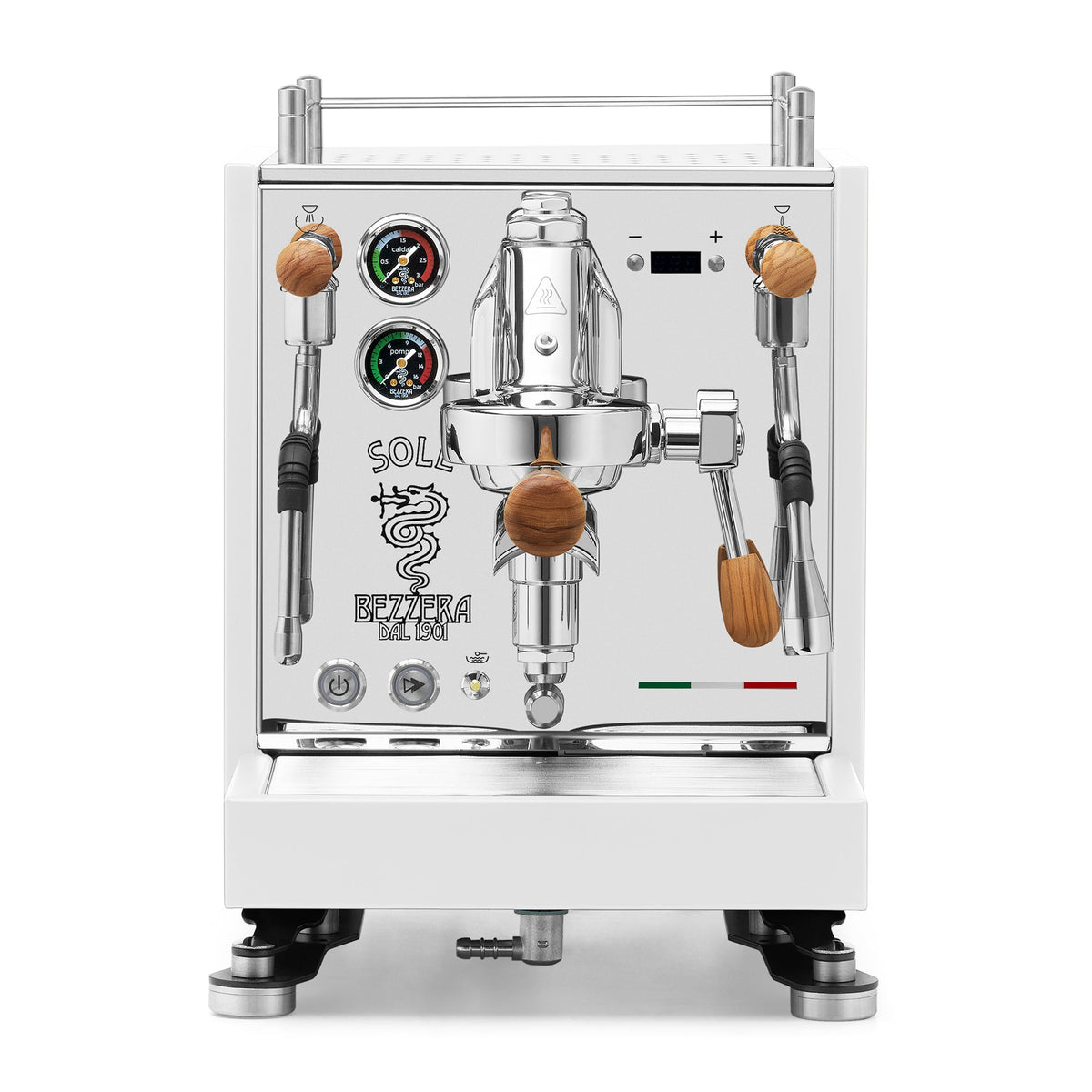 Bezzera SOLE Fast Heating Espresso Machine – Matte White / Olive Wood / No Flow Control