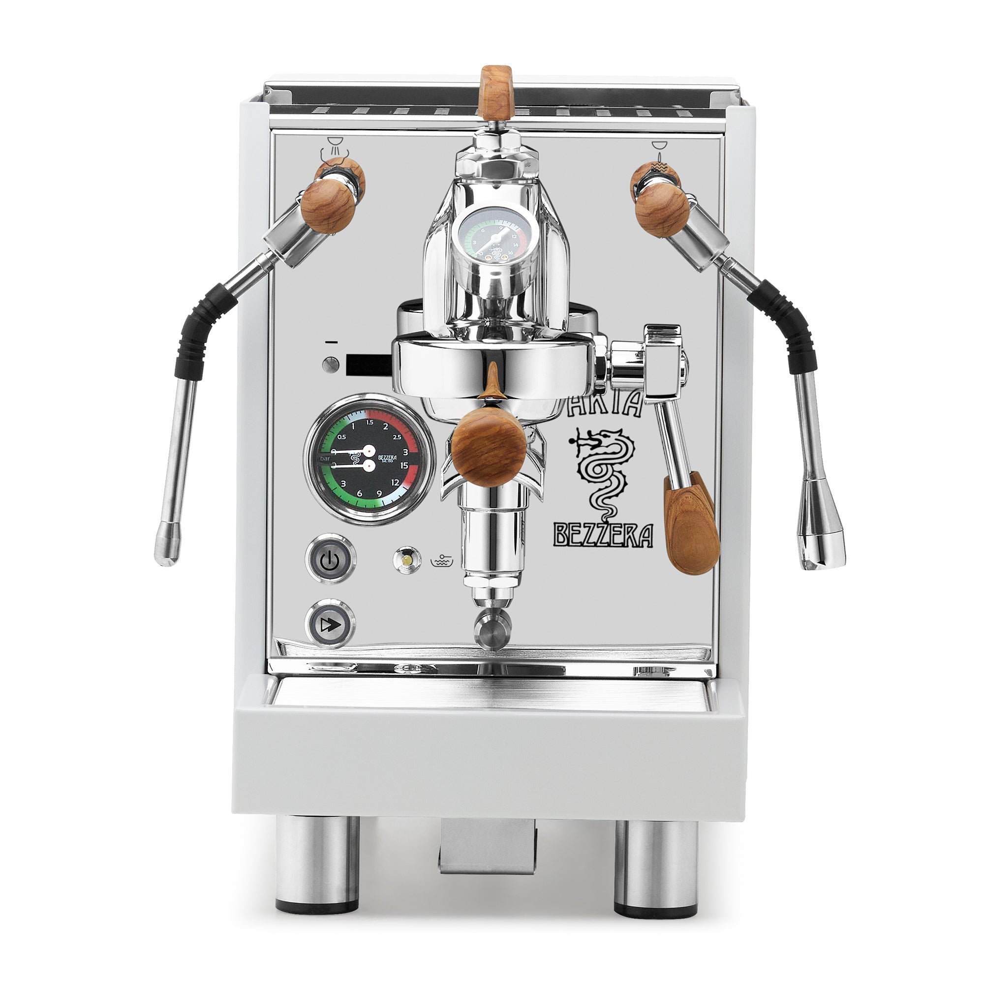 Bezzera Aria PID Fast Heating Espresso Machine – White / Olive Wood / Flow Paddle