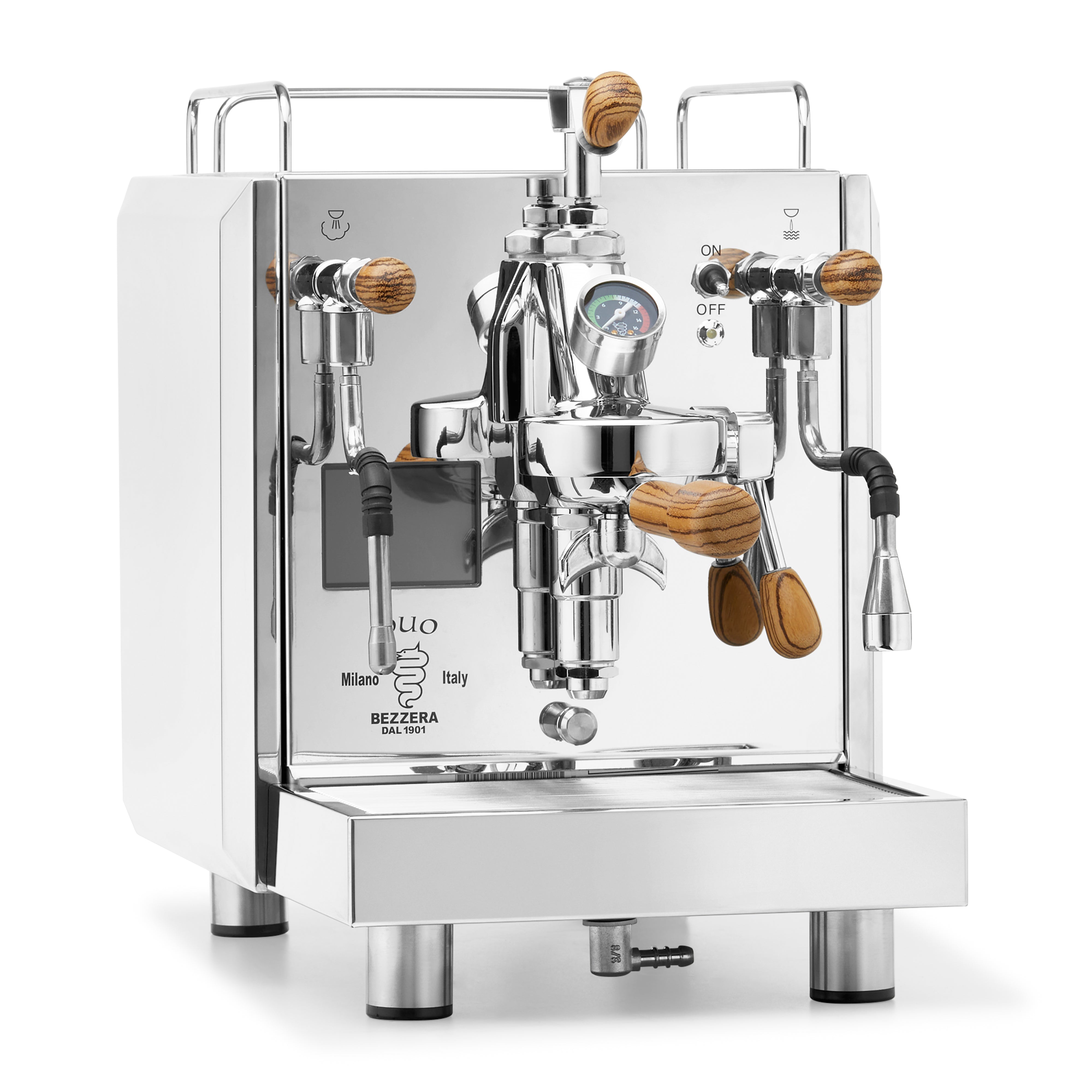 Bezzera DUO MN Espresso Machine – Stainless Steel / Flow Control / Zebra Wood
