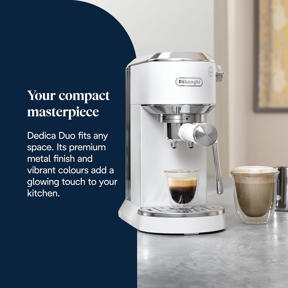 DeLonghi EC890.W Dedica Duo Manual Espresso Coffee Machine with Milk Frother White – image 3 of 8