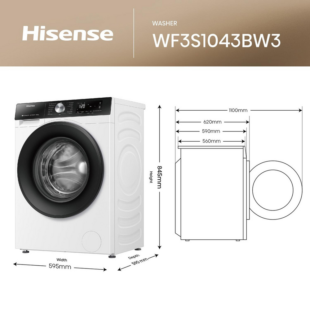 Hisense 3S Series WF3S1043BW3 WiFi-Enabled 10.5kg 1400 Spin Freestanding Washing Machine White – image 12 of 14