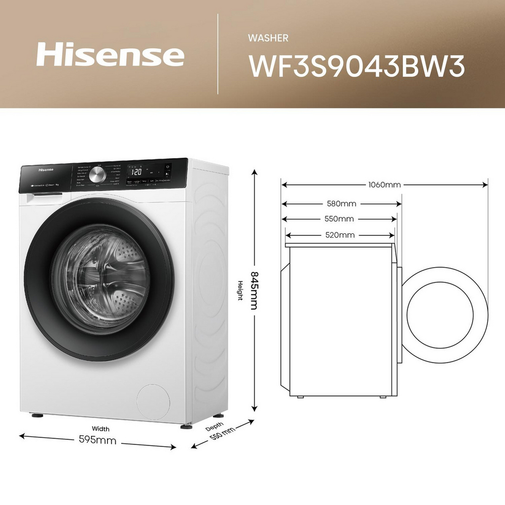 Hisense 3S Series WF3S9043BW3 9kg 1400 Spin WiFi-enabled Freestanding Washing Machine White – image 13 of 14