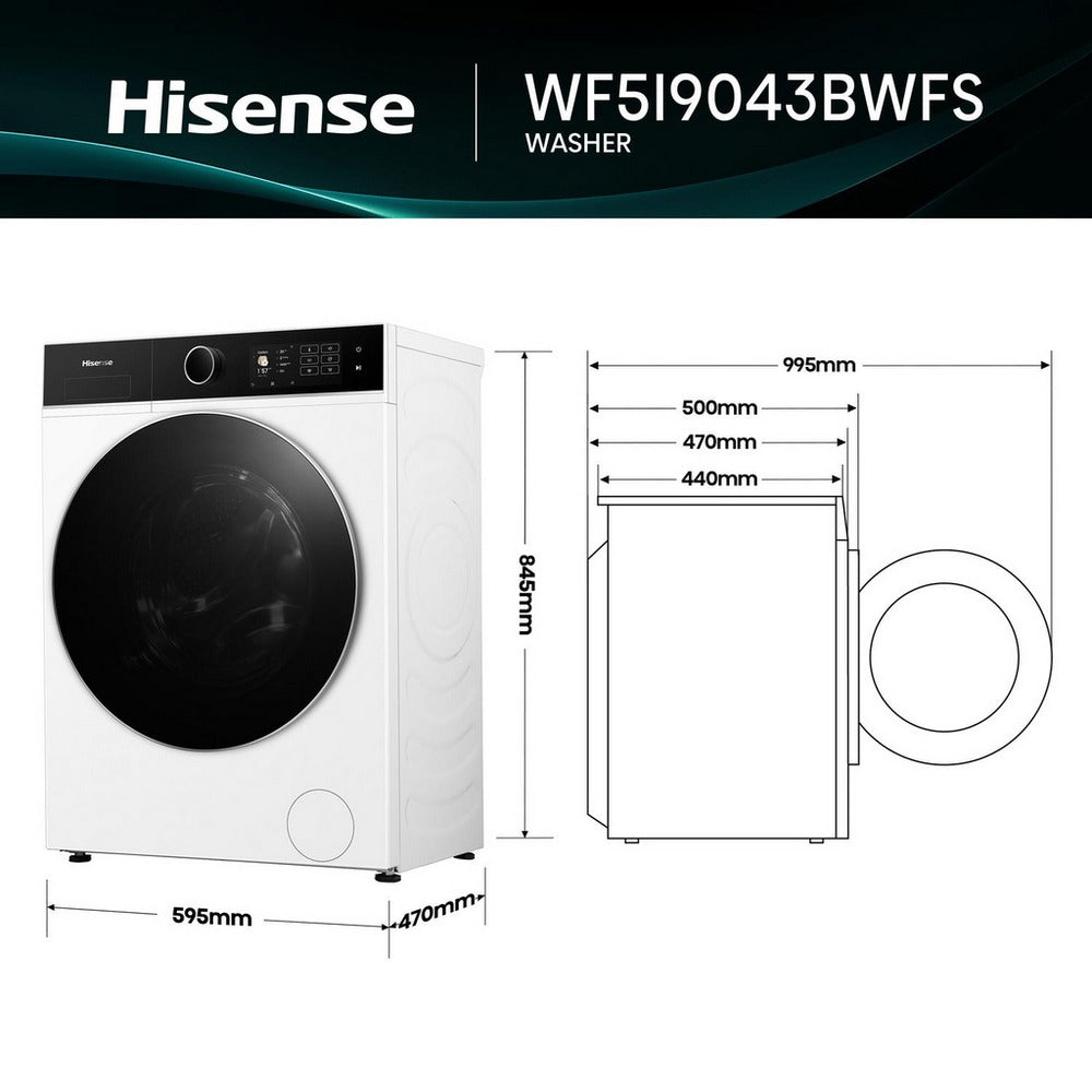 Hisense KitchenFit 5i Series WF5I9043BWFS 9kg 1400 Spin WiFi-enabled Freestanding Washing Machine White – image 16 of 28