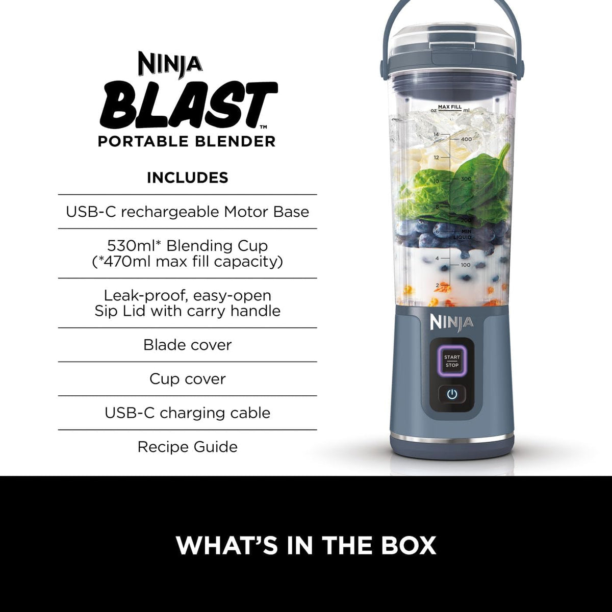 Ninja Blast Cordless Portable Blender Denim Blue BC151UKNV – image 3 of 15