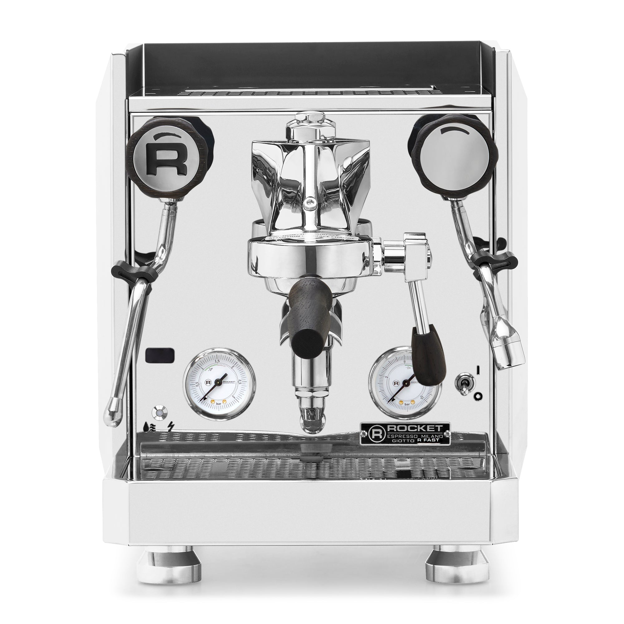 Rocket Espresso Giotto FAST R Espresso Machine – Stainless Steel / Blackened Oak / No Flow Control