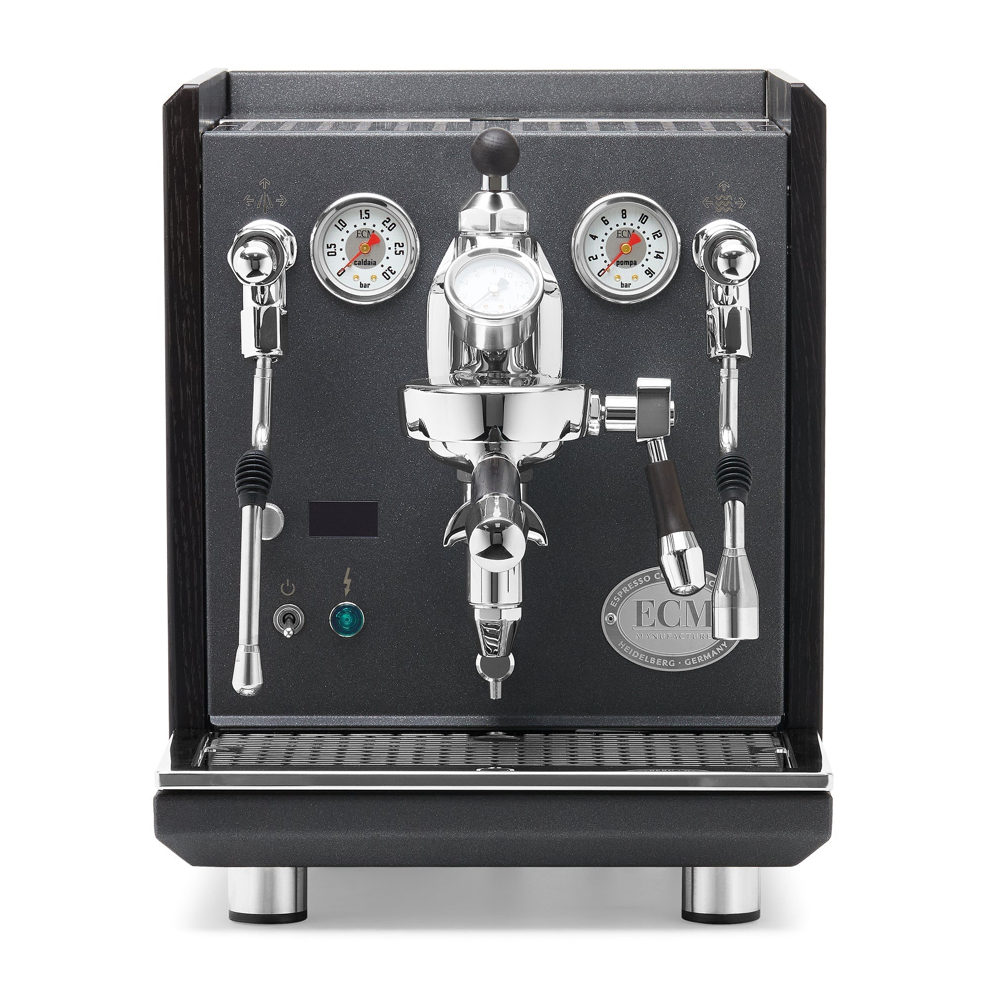 ECM Synchronika II Anthracite Espresso Machine – Blackened Oak / Blackened Oak / Flow Control