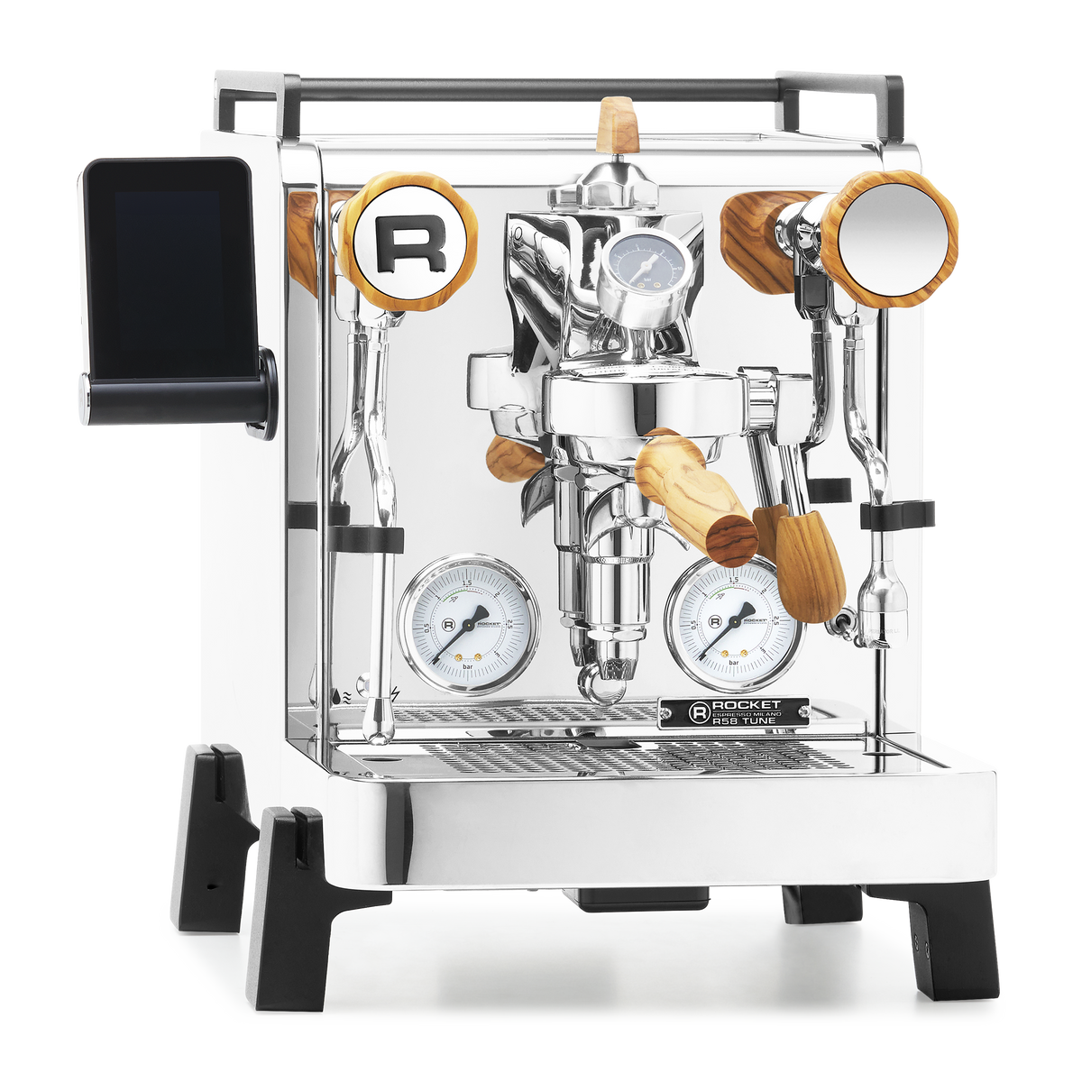 Rocket Espresso R58 TUNE Espresso Machine – Chrome / Olive Wood / Flow Paddle