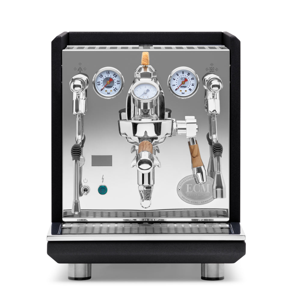 ECM Synchronika II Espresso Machine – Anthracite Panels and Olive Wood / Flow Paddle