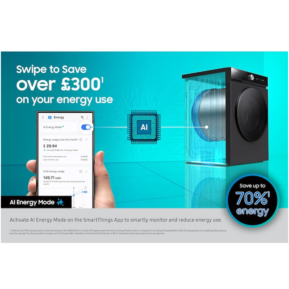 Samsung Series 8 WW11DB8B95GBU1 Bespoke AI Energy 11kg 1400 Spin Smart Washing Machine Black – image 7 of 13