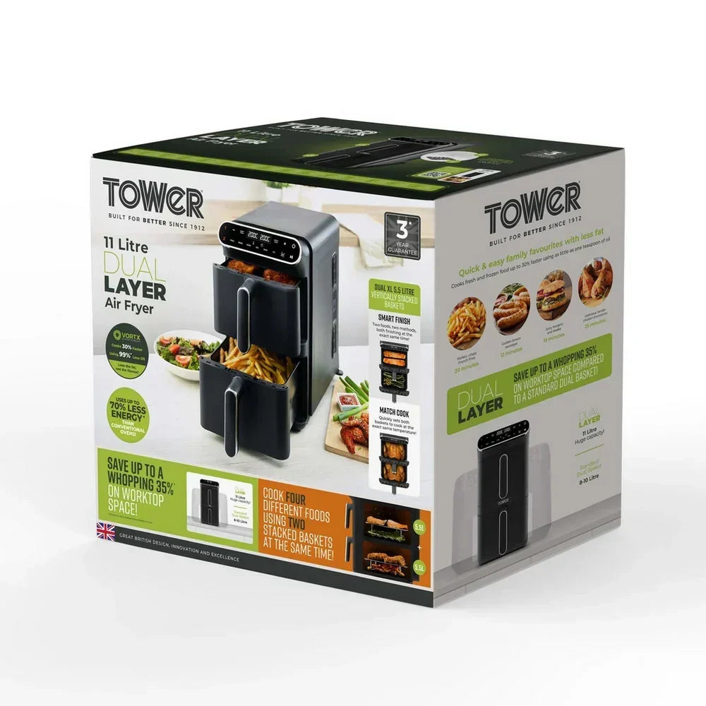 Tower T17190 Vortx 11L Dual Layer Air Fryer - Black with Chrome Trim – image 8 of 9