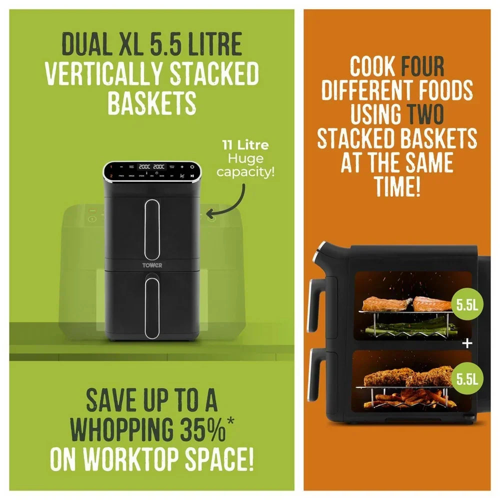 Tower T17190 Vortx 11L Dual Layer Air Fryer - Black with Chrome Trim – image 3 of 9